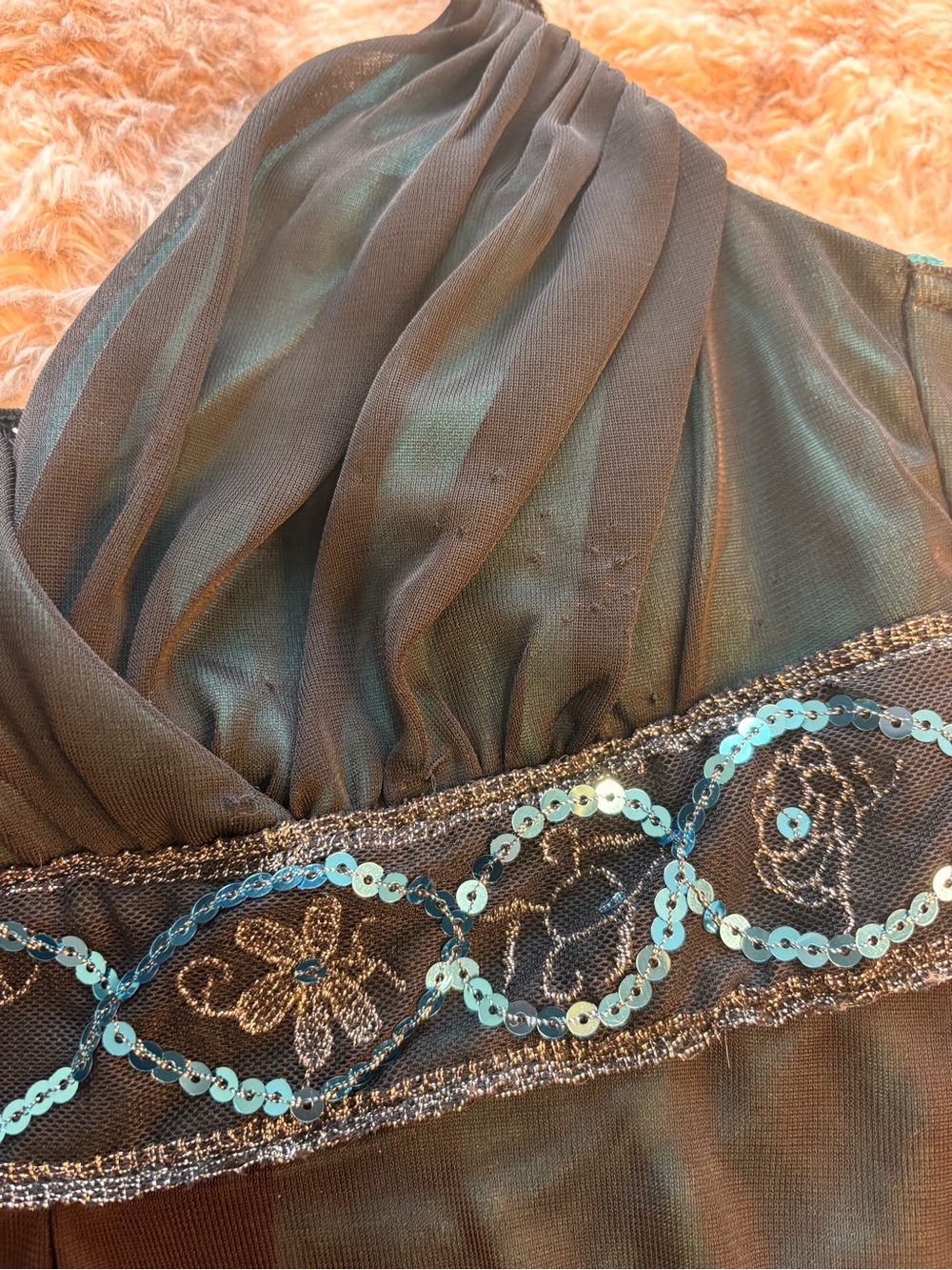 Vintage Y2K City Triangles Black Halter Prom Dress with Teal Sequins - Picture 3 of 8